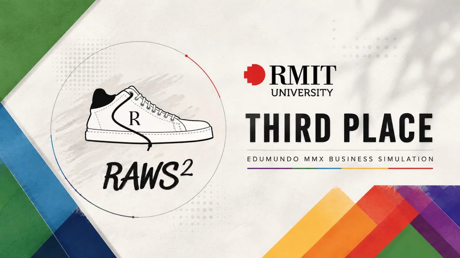 Third place award card for the Edumundo MMX business simulation at RMIT University
